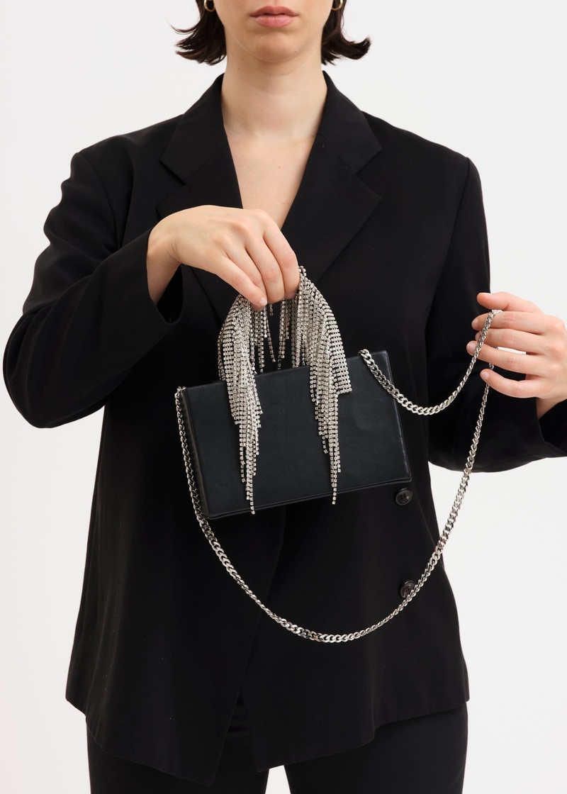 KARA Midi Crystal Fringe Tote Black Garmentory - Main Image
