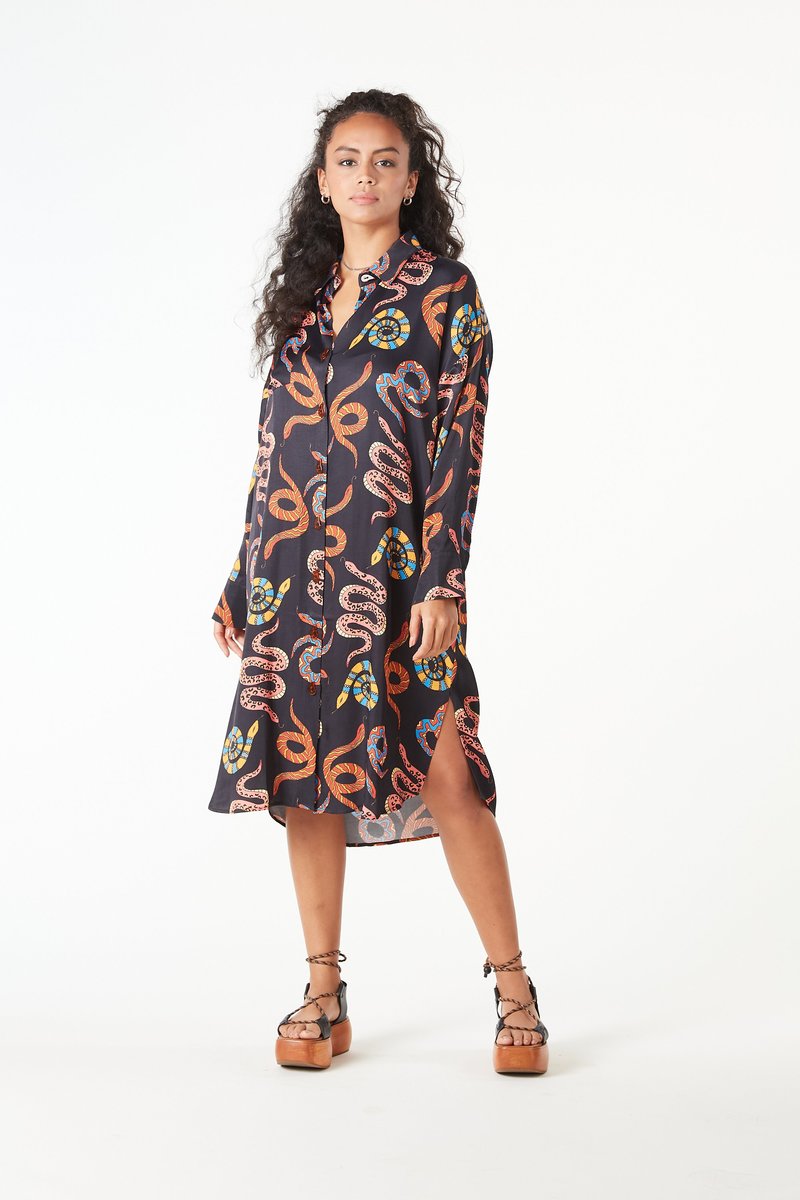 Farm Rio Maxi Shirt - Black Snakes | Garmentory