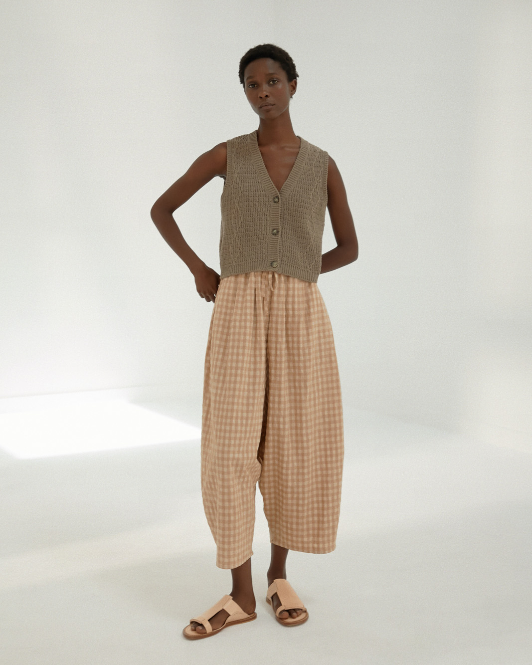 Cordera Checkered Maxi Pants | Nougat | Garmentory