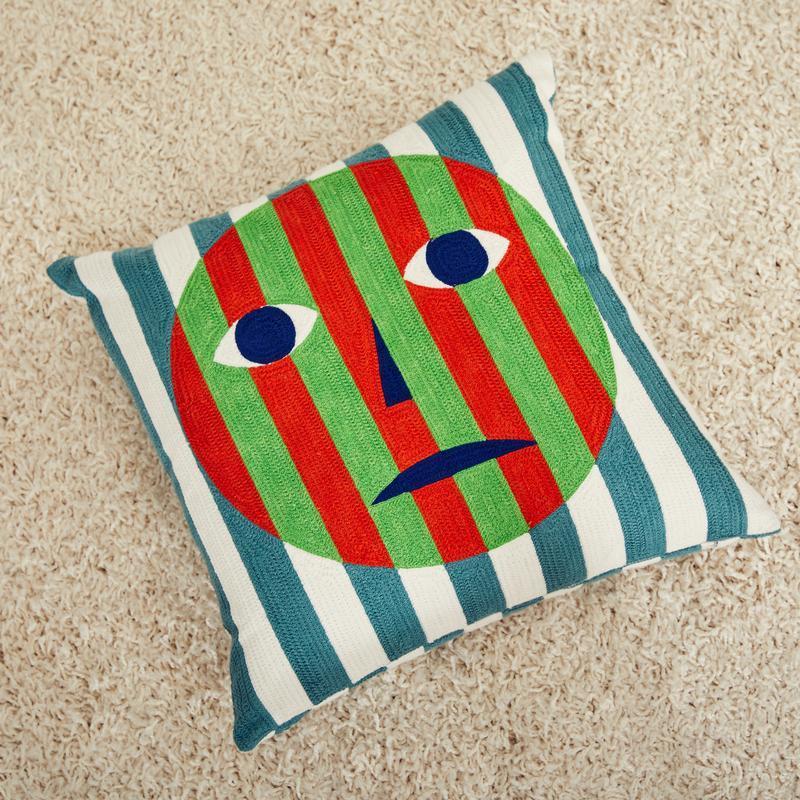 Dusen Dusen Face Embroidered Pillow - Thumbnail 2