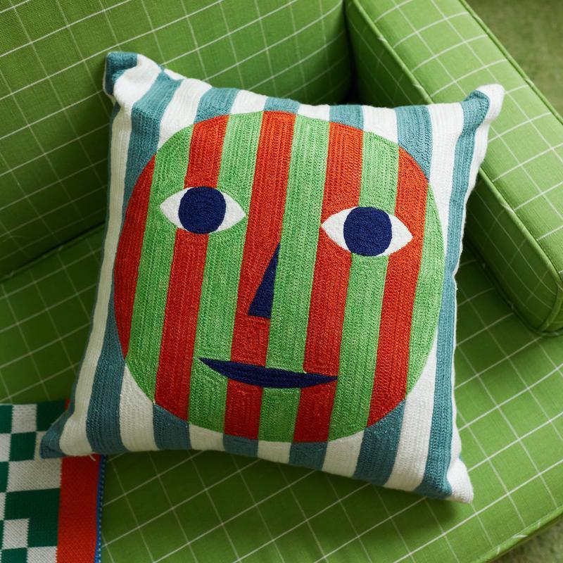 Dusen Dusen Face Embroidered Pillow