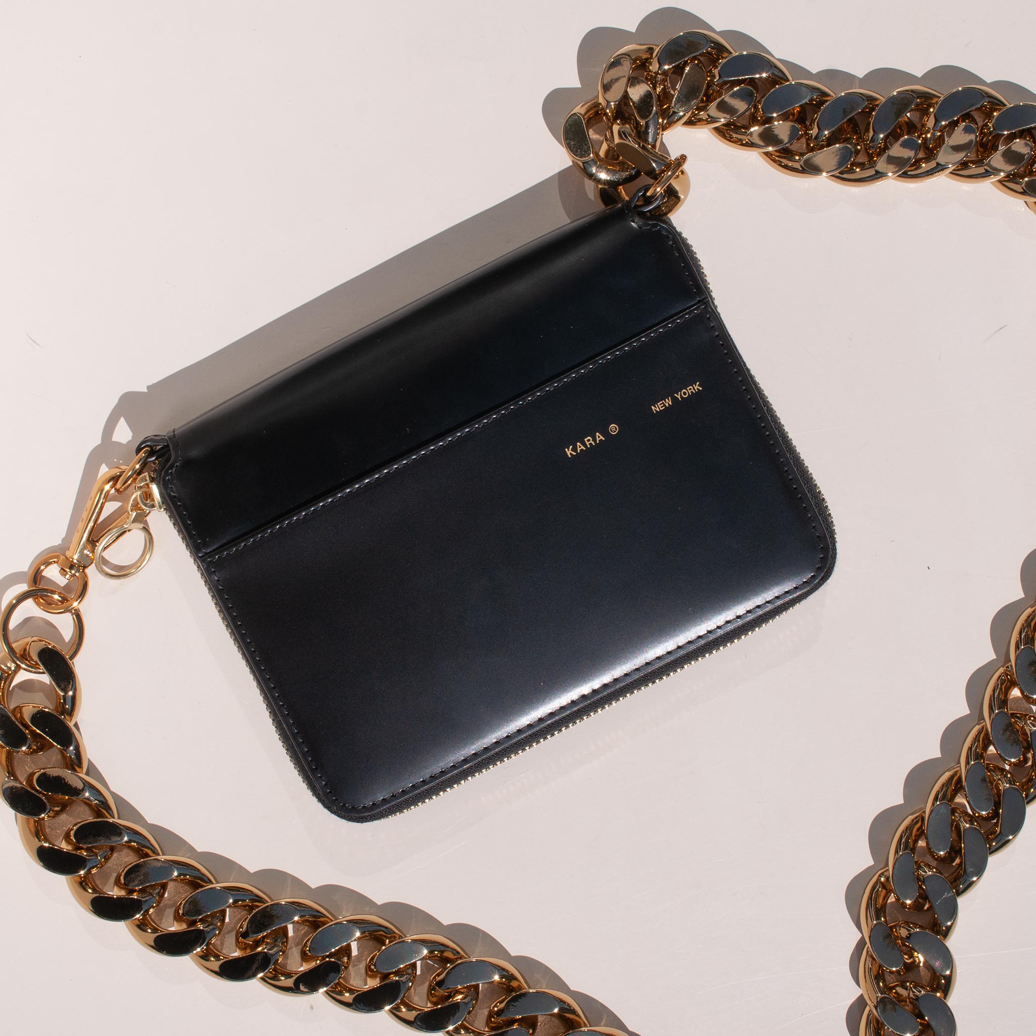 KARA Large Bike Wallet Black/Gold Chain