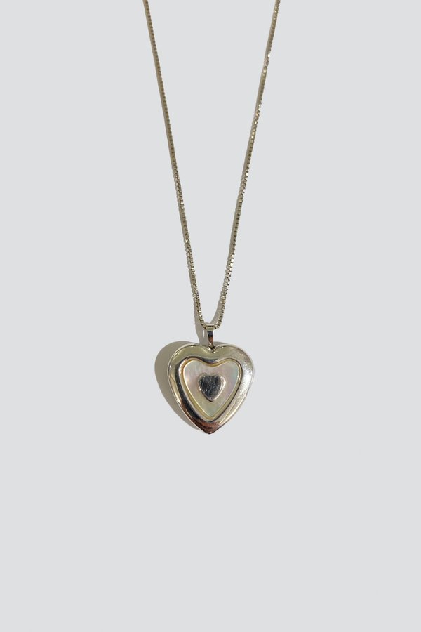Vintage Mother of Pearl Inlay Heart Locket Necklace - Sterling Silver Vintage Mother of Pearl Inlay Heart Locket Necklace - Sterling Silver