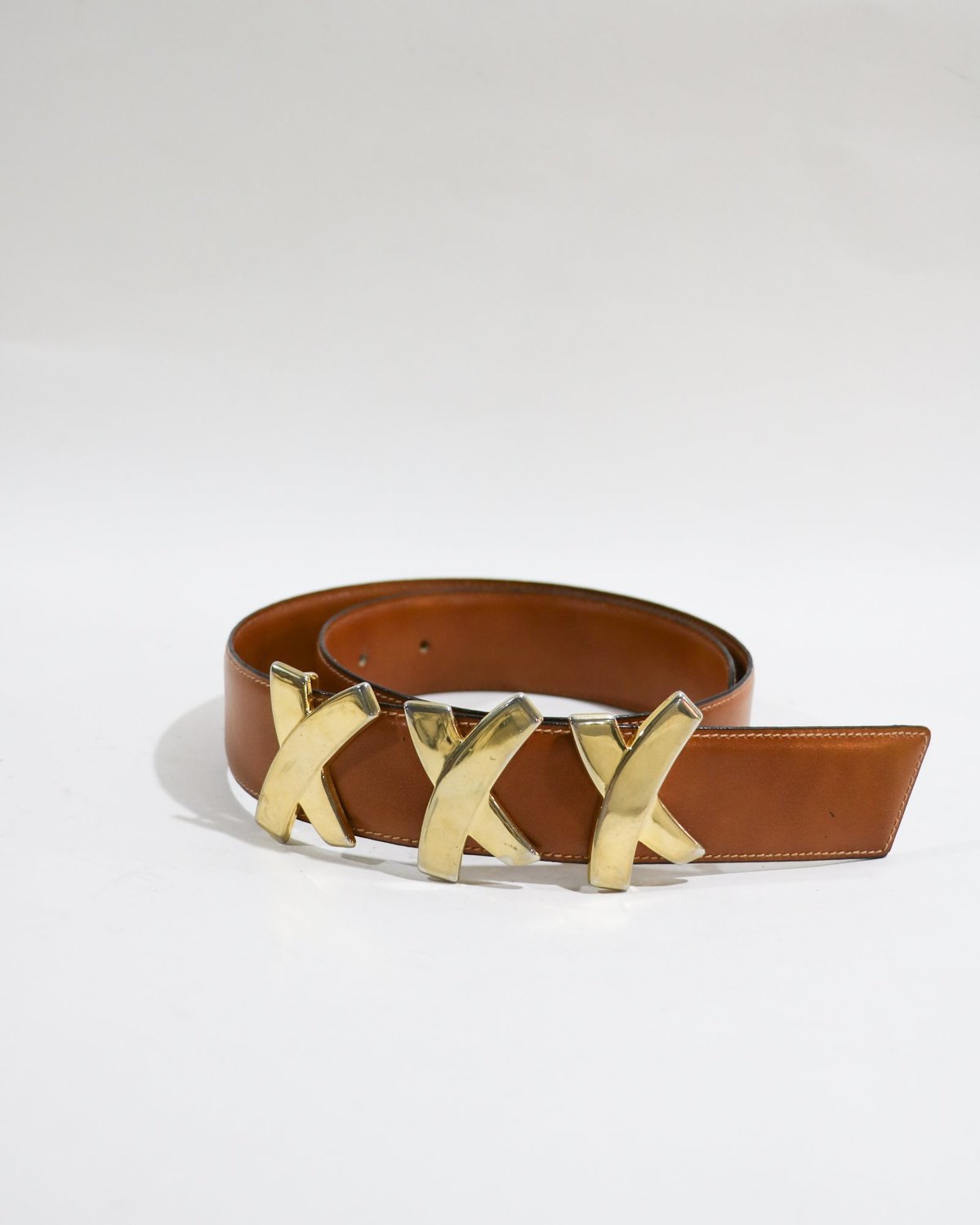Paloma Picasso Leather Belt sz S Tan Leather Belt Decorative Buckle NEW Women Paloma Picasso Brown Leather Belt Gold Buckle Size  main image 4