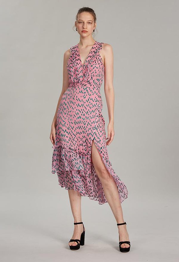 strapless open back dress SALONI Pink Yellow Multi Silk Floral Print Maxi Length Size 0 (XS) Dress   ReturnStyle
