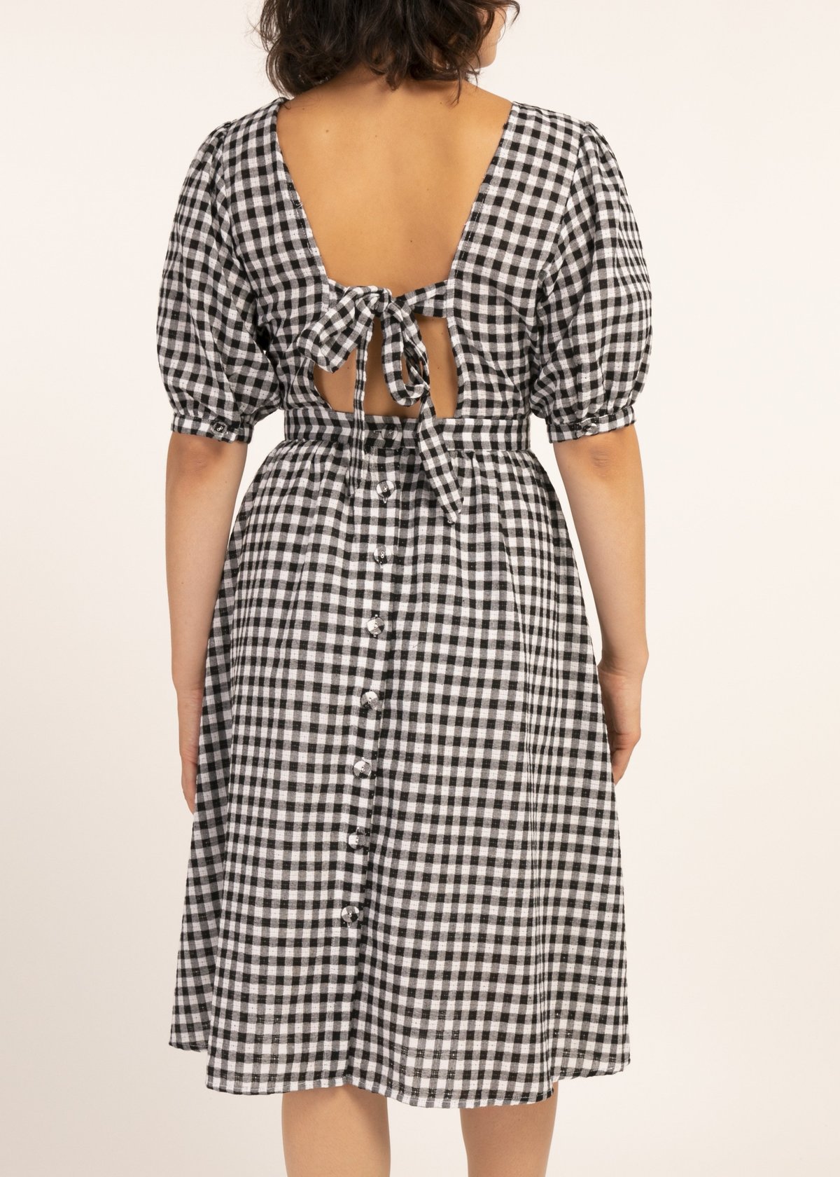 Mabel and Moss Celine Gingham Midi Dress - Black/White | Garmentory