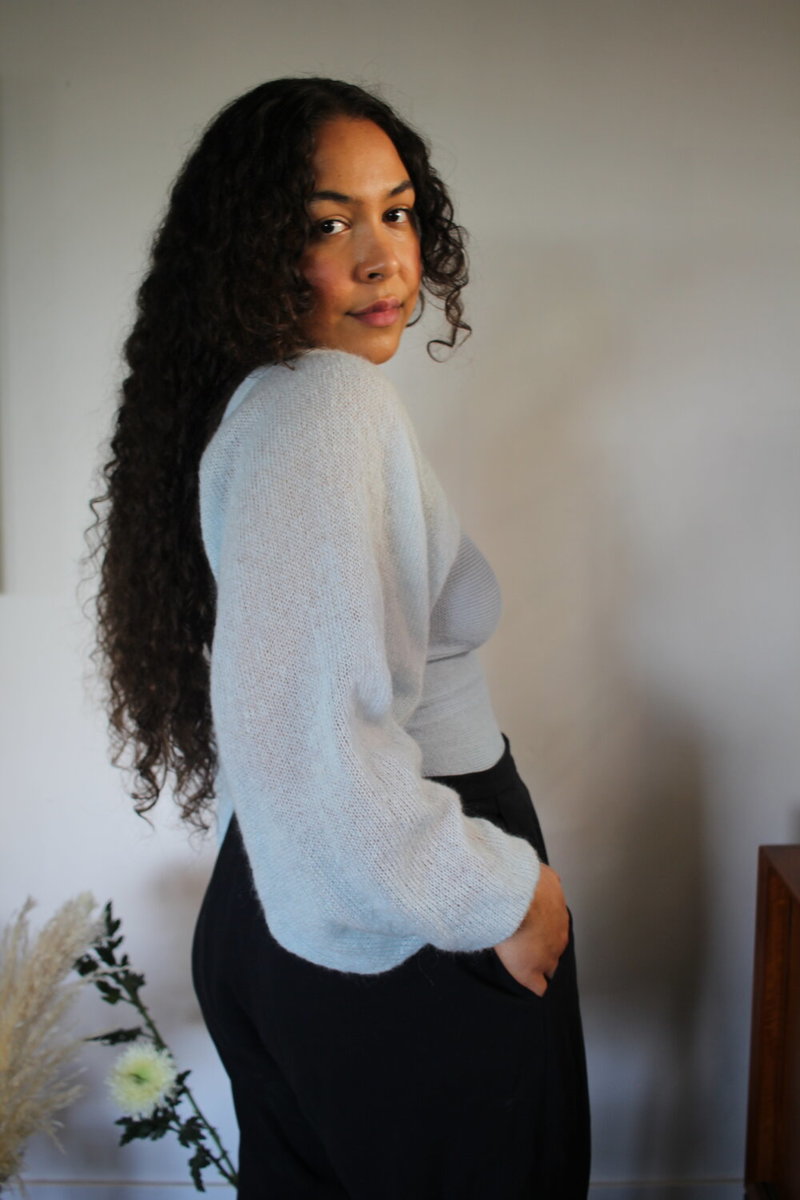 Pearle Knits  Angel Wings Top - Baby Blue Mohair