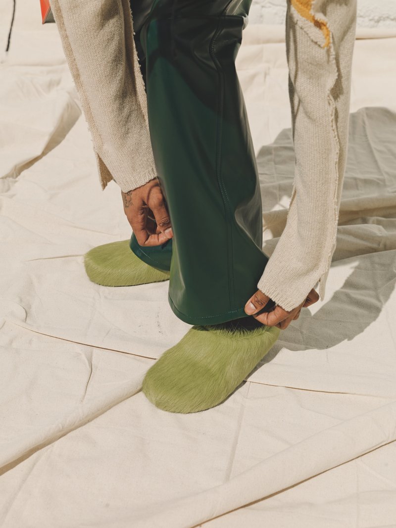 Neon Green Calf Hair Sabot Leather Mule | Garmentory