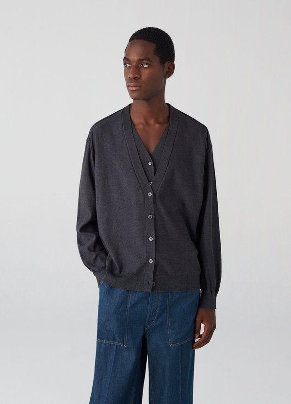 Lemaire Knitted Double Collar Cardigan - Dark Grey | Garmentory