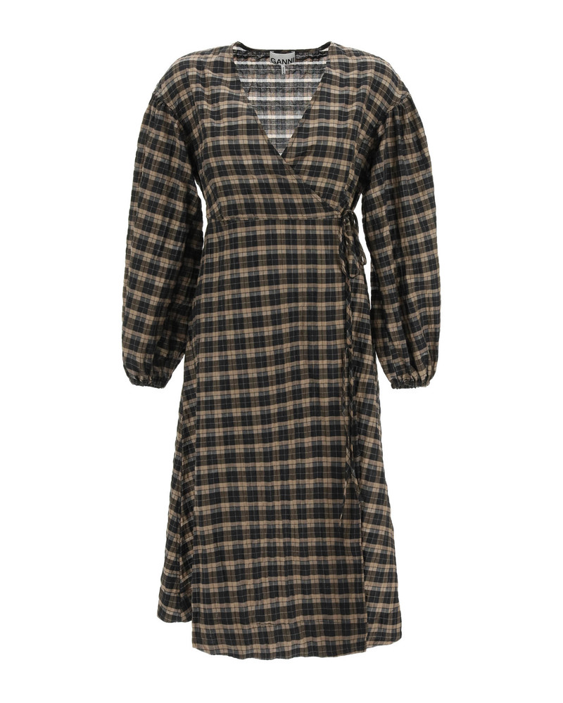 Ganni Seersucker Wrap Dress - Multicolor | Garmentory