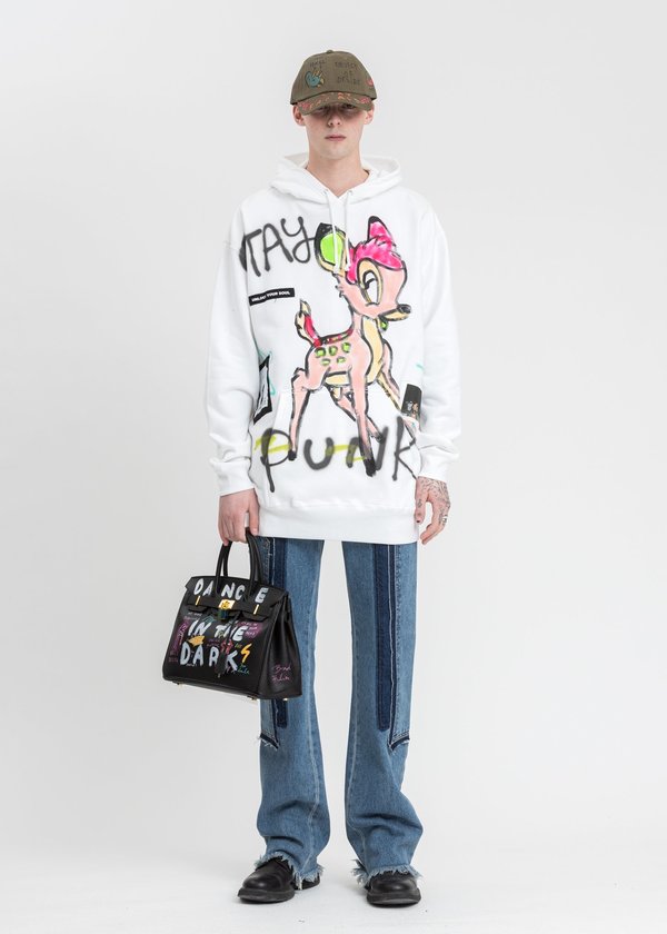 guernika PAINT HOODIE / バンビ Guernika Paint Neon Bambi Hoodie sweater - White | Garmentory