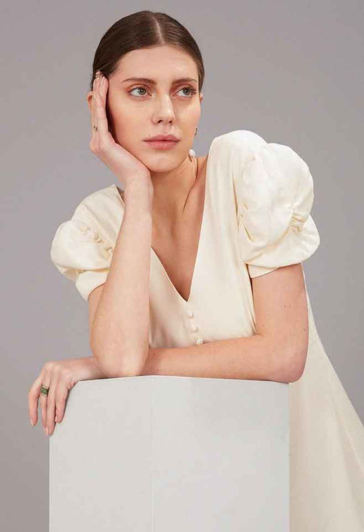 Saloni Margot Dress - Cream - Image 8 of 10