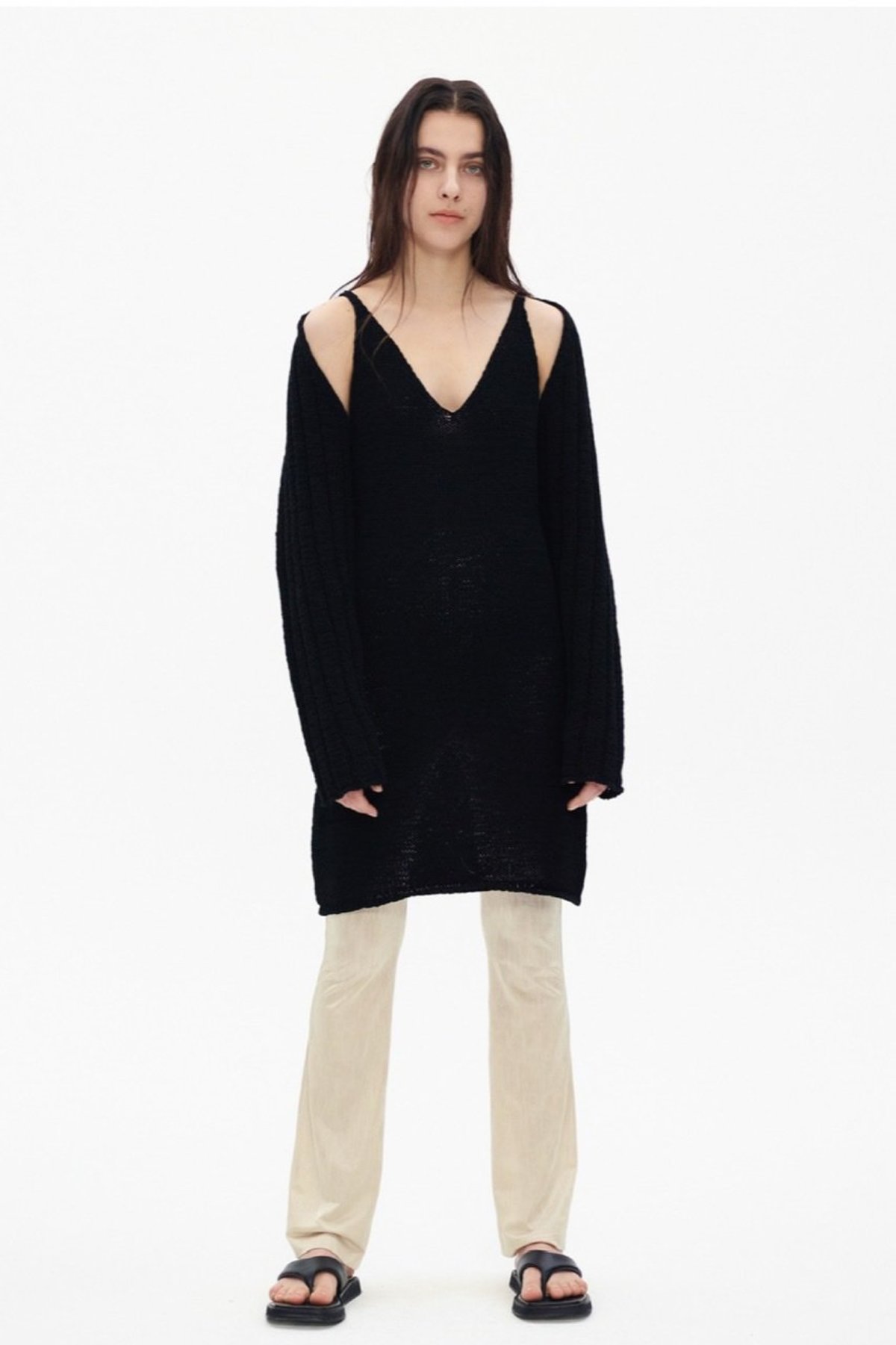 Theopen Product COTTON RIBBED BOLERO KNIT TOP sweater - BLACK - Image 2 of 6