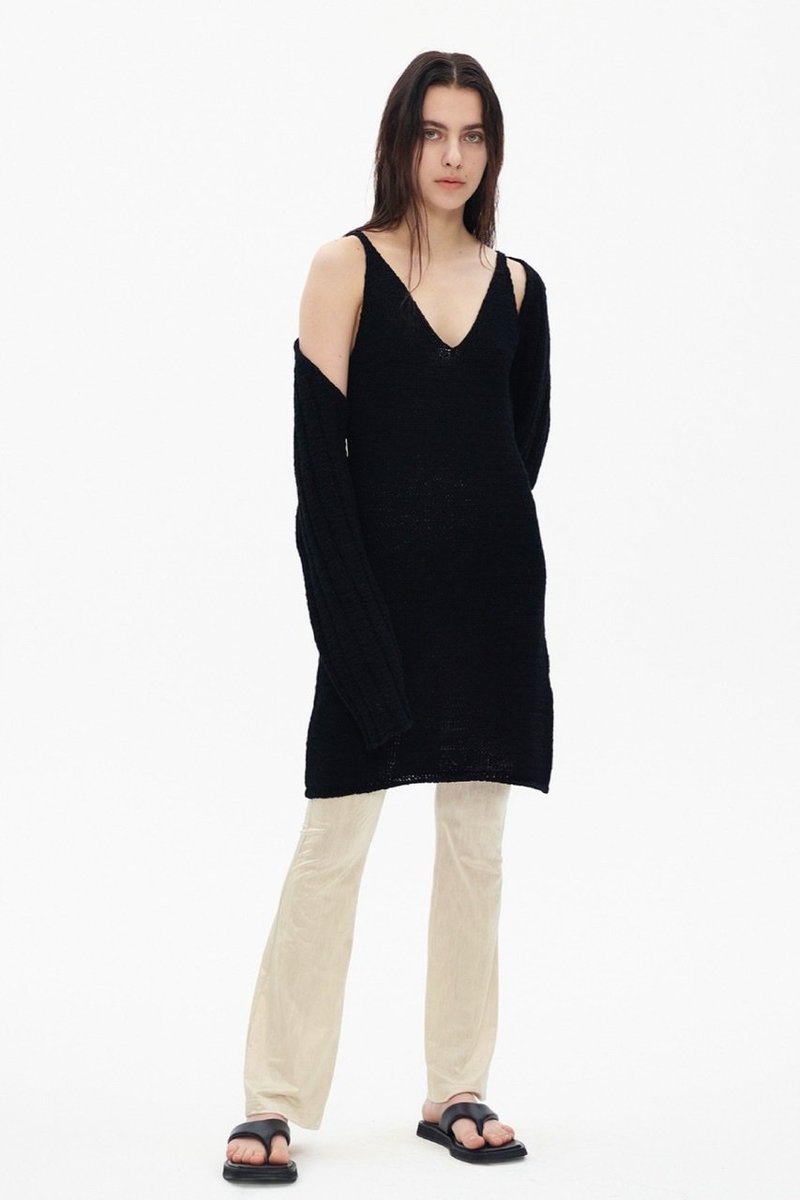 Theopen Product COTTON RIBBED BOLERO KNIT TOP sweater - BLACK