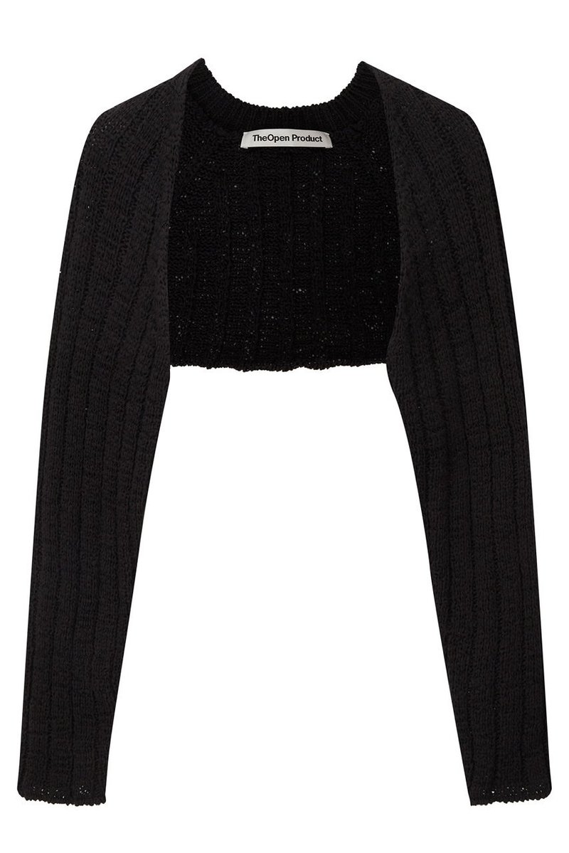 Theopen Product COTTON RIBBED BOLERO KNIT TOP sweater - BLACK