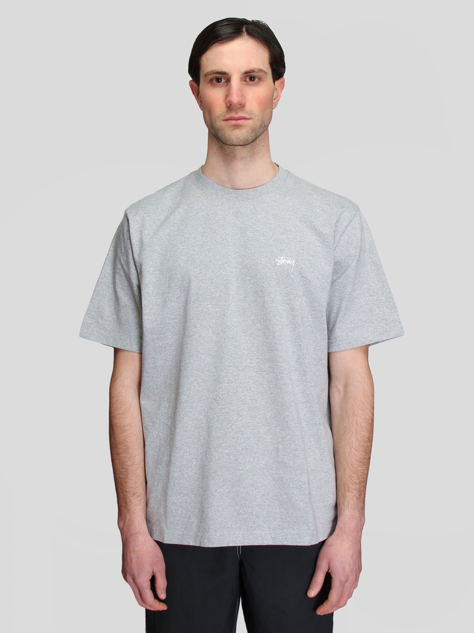 Stussy Stock Logo SS Crew sweater - Grey Heather | Garmentory
