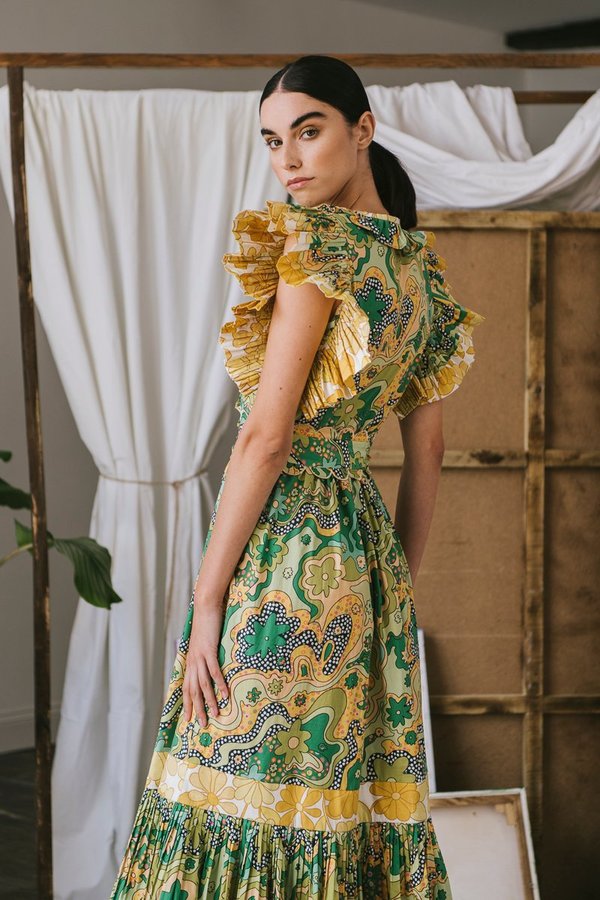 green sunflower dress Green Sunflower Georgette Frock – RaNa Trends main image 0