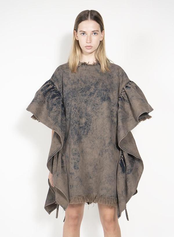 Oversized T shirt Dress with Flounced Sleeves - Khaki