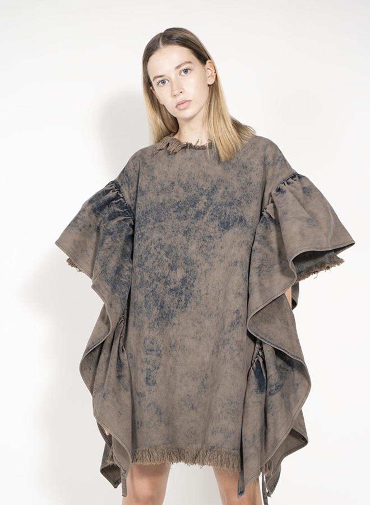 Oversized T shirt Dress with Flounced Sleeves - Khaki - Image 5 of 5