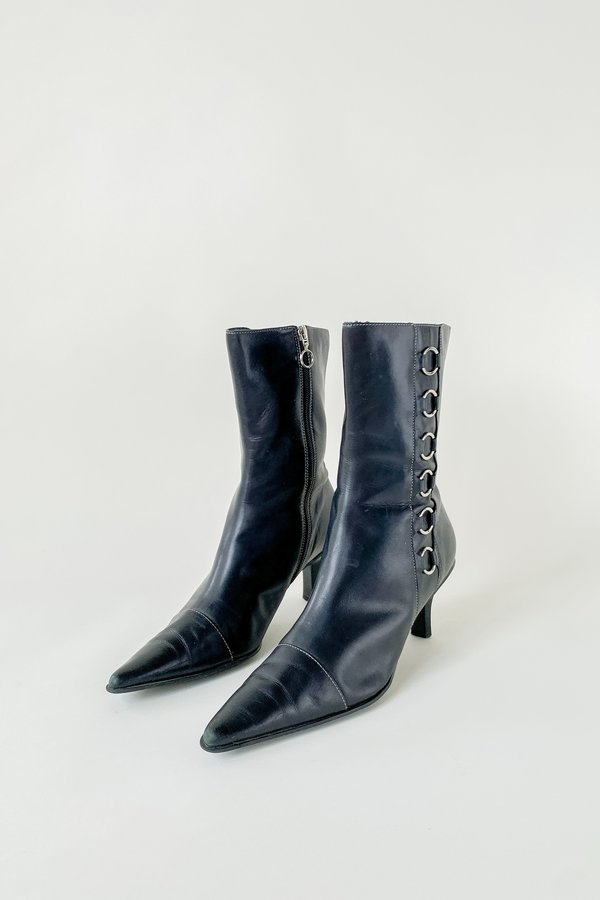 silver kitten heel boots