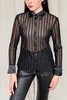Vintage Sheer Paneled Mesh Blouse - Black  - Thumbnail 2