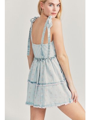 white christmas dresses Medium Wash Square Neck Denim Corset Skater Dress S / Medium Wash main image 0
