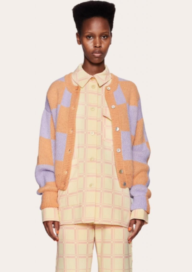 Stine Goya Ash Cardigan - Lilac/Peach Checks | Garmentory