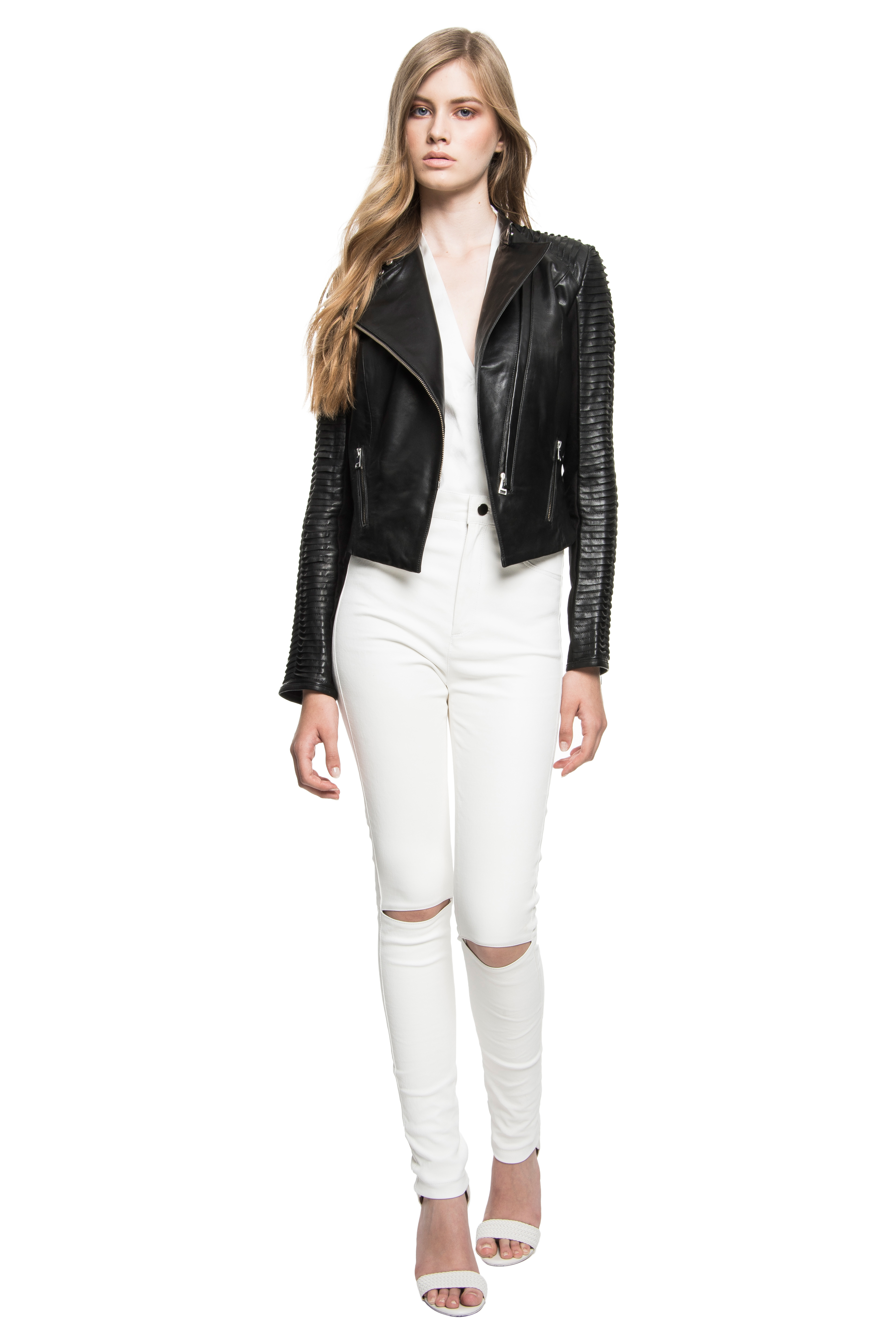 PAIGE Leather Strip Jacket Garmentory