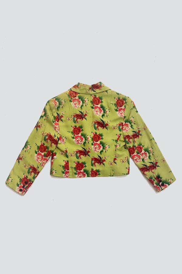 Vintage Silk Crop Blazer - Green Floral Peacock Vintage Silk Crop Blazer - Green Floral Peacock