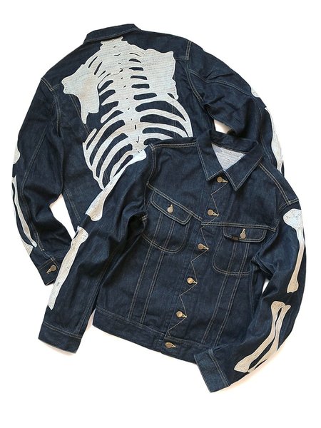 Kapital 14oz Denim Motocross BONE Jacket - Black | Garmentory