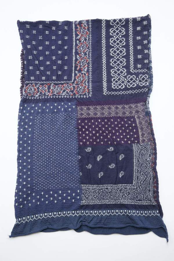 Kapital Compressed Wool Bandana Patchwork Scarf - Navy Kapital Compressed Wool Bandana Patchwork Scarf - Navy