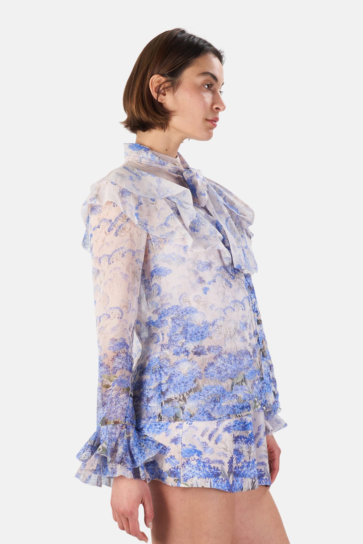 Zimmermann Luminous Ruffle Blouse Cornflower Print Garmentory