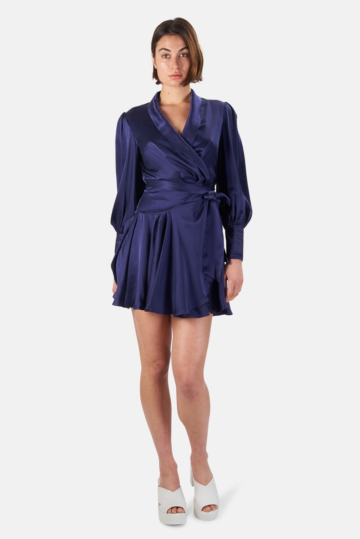 【送料&関税込】Zimmermann Navy Blue Silk Mini Dress Zimmermann Silk Wrap Mini Dress - Nav | Editorialist