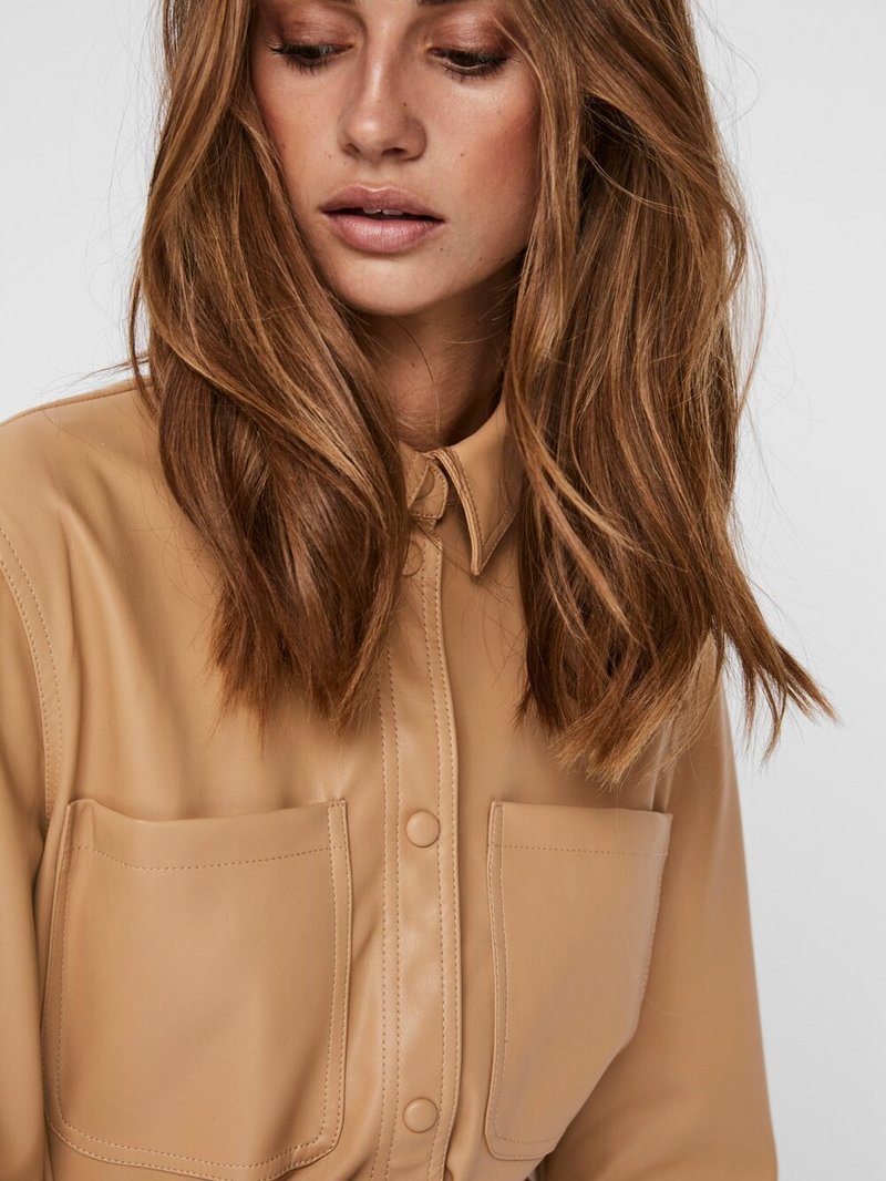 VERO MODA Oversized Vegan Leather Shirt | Garmentory