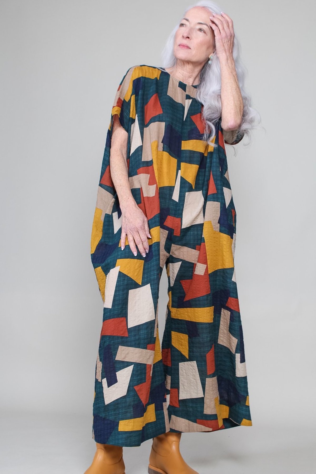 GREI. Box Jumpsuit Teal/Multi Garmentory