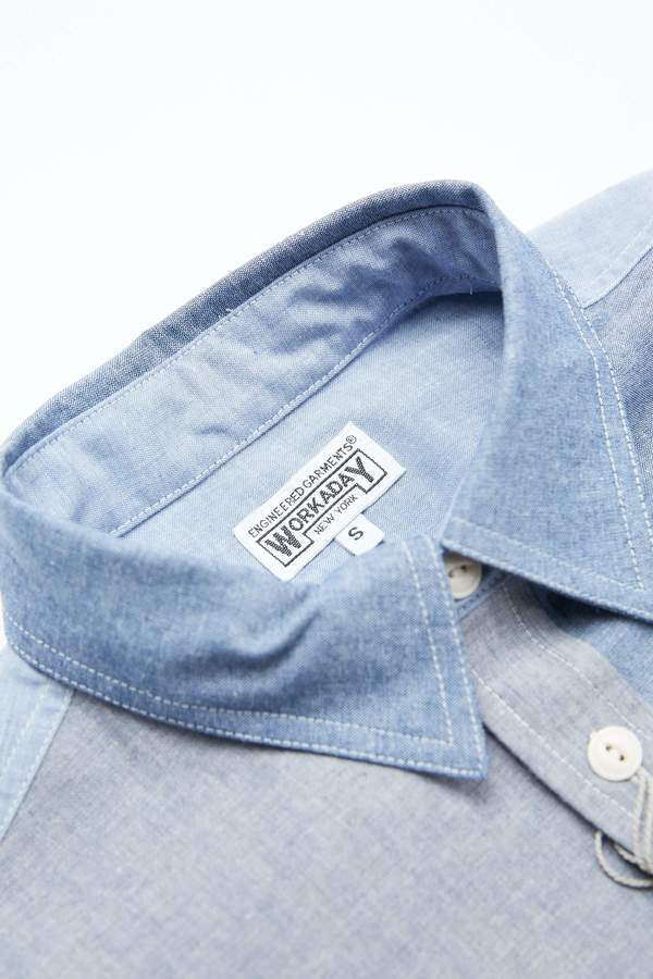 Engineered Garments WORKADAY エンジニアードガーメンツ ワーカデイ アメリカ製 Utility Shirt - Cotton Chambray シャンブレー ユーティリティーシャツ S BLUE 長袖 ワーク トップス【中古】【Engineered Garments WORKADAY】 UTILITYSHIRTRK290-1.jpg?crop=