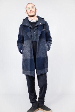 Engineered Garments Chester Coat Dk. Navy/Grey Big Plaid Melton