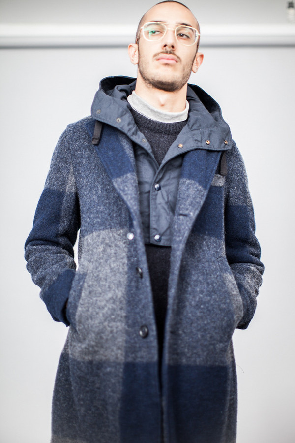 Engineered Garments Chester Coat Dk. Navy/Grey Big Plaid Melton