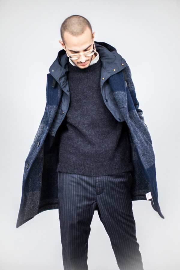 Engineered Garments Chester Coat Dk. Navy/Grey Big Plaid Melton