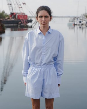 Baserange OLE POPLIN SHORT - BLUE STRIPE | Garmentory