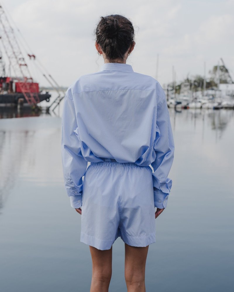 Baserange OLE POPLIN SHORT - BLUE STRIPE | Garmentory