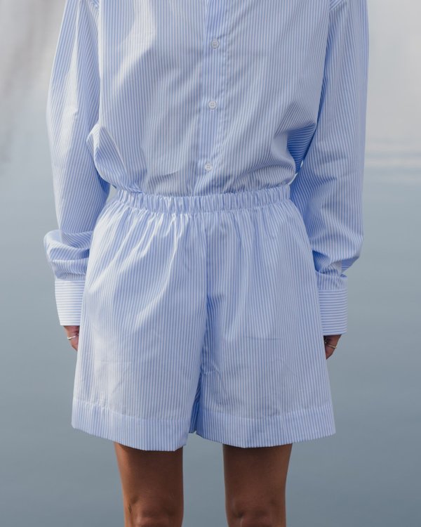 Baserange OLE POPLIN SHORT - BLUE STRIPE | Garmentory