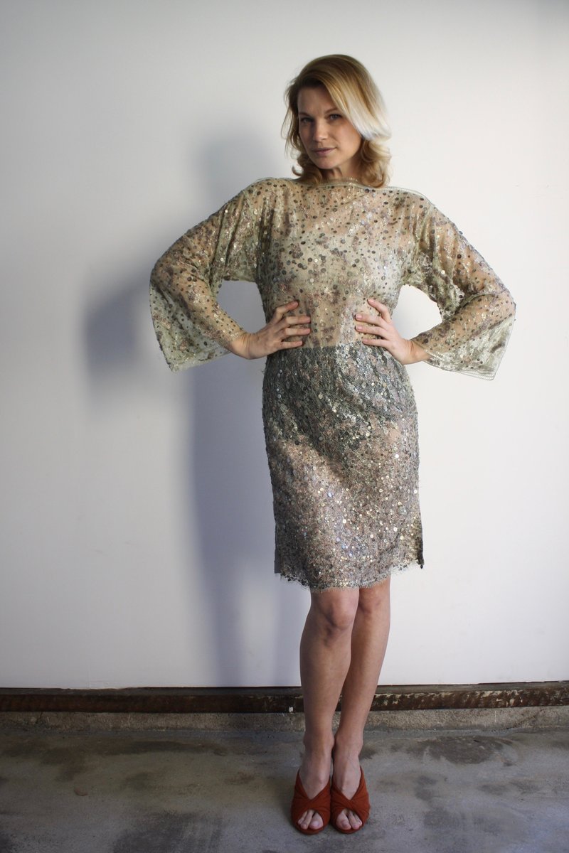 knee length dresses for ladies 1930's White Lace Dress with Net Ruffle – Eveliina Vintage main image 1