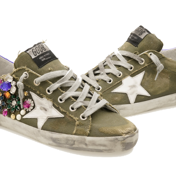 GOLDEN  スハスタ スニカ GWF00106F001258 10539 Women's Stardan in ecru nappa leather with gold glitter star