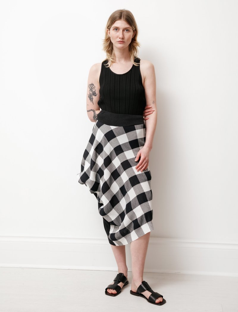 Y's by Yohji Yamamoto Asymmetric Gingham Skirt - Black/White Y's by Yohji Yamamoto Asymmetric Gingham Skirt - Black/White