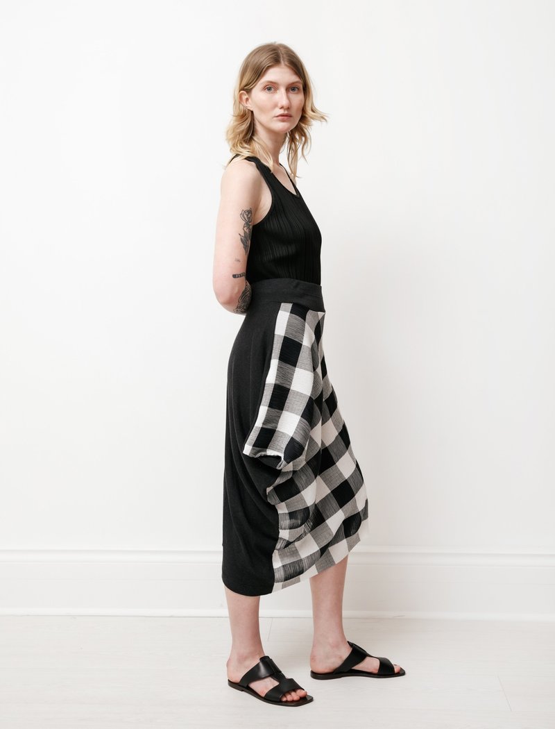 Y's by Yohji Yamamoto Asymmetric Gingham Skirt - Black/White Y's by Yohji Yamamoto Asymmetric Gingham Skirt - Black/White