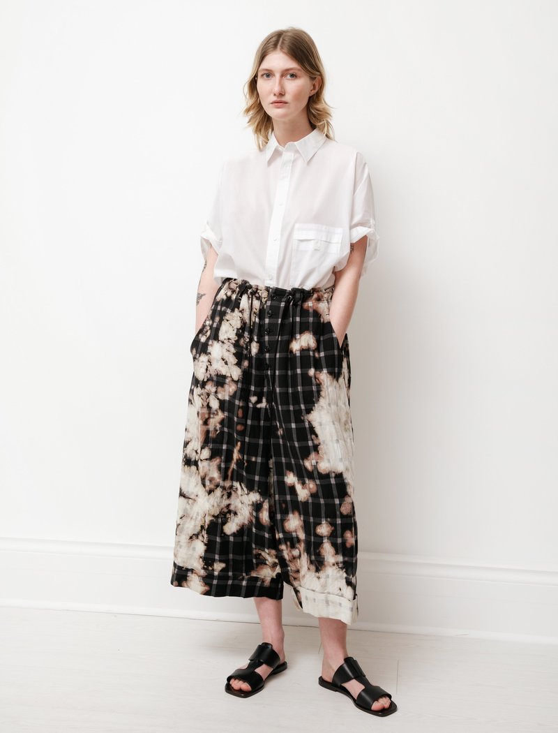 Y's by Yohji Yamamoto Bleach Dyed Plaid Sarouel Trousers - Black
