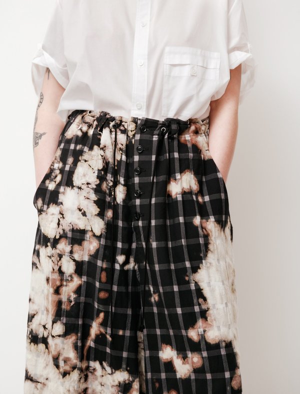 Y's by Yohji Yamamoto Bleach Dyed Plaid Sarouel Trousers - Black