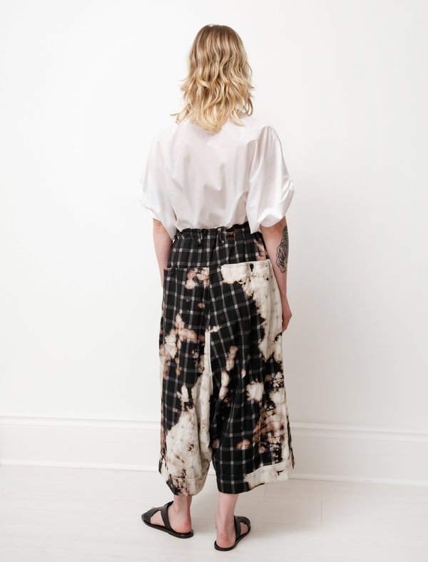 Y's by Yohji Yamamoto Bleach Dyed Plaid Sarouel Trousers - Black