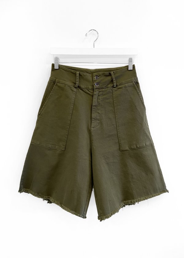 Baci Patch Pocket Raw Shorts - Army
